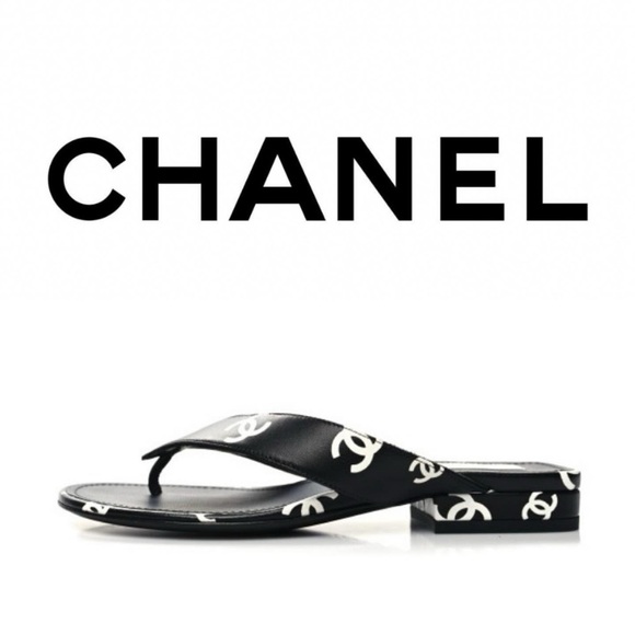 CHANEL Shoes - Chanel Leather CC Sandals size 37,5 fit size 7-7.5 US